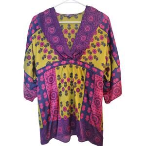 Hale‎ Bob Purple/Fuchsia/Green Silk Babydoll Top Size XS